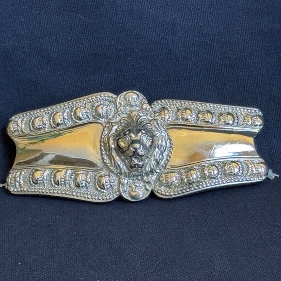 Vintage Accessocraft NYC Silver-Tone Lion Head Belt Buckle Ornate Design - Picture 1 of 14